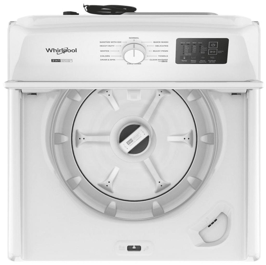 e2516265-9b8c-4e2c-ac61-c6e87c56c275.feba6748fcf42d9e7c0a45059d97a59f.png Whirlpool WTW4307SW 4.2–4.3 Cu. Ft. Top Load Washer with 2-in-1 Removable Agitator, Soft Close Glass Lid, White - Image 1